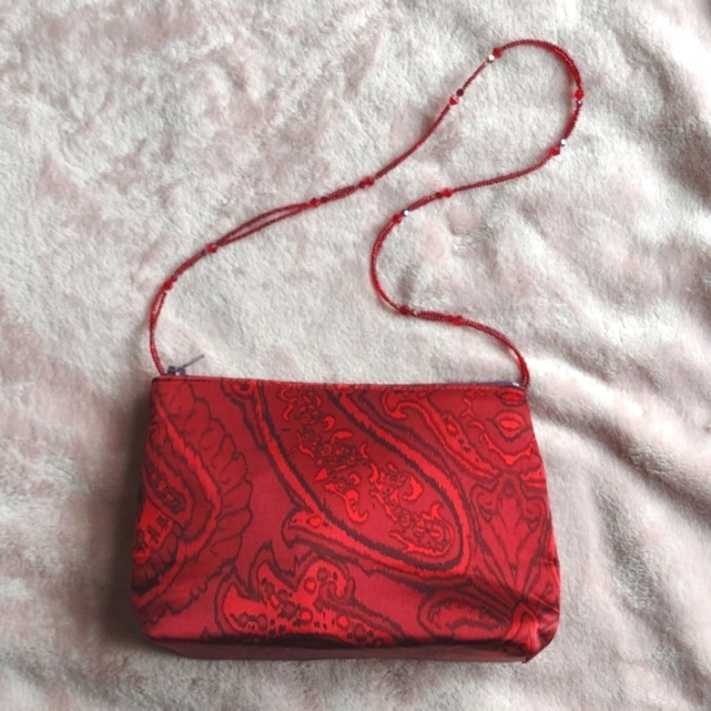 Lisa Violetto San Francisco Handcrafted Red Paisley Handbag Purse Beaded Strap